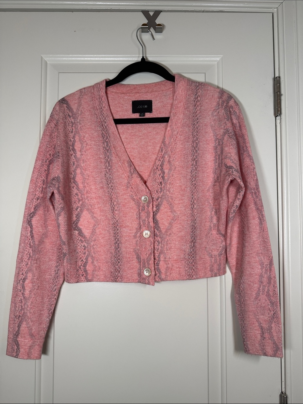 Joe's Jeans Pink Patterned V-Neck Cropped Cardigan